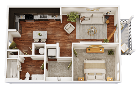 Floor plan for 1 bed, 1 bath, 635 sqft